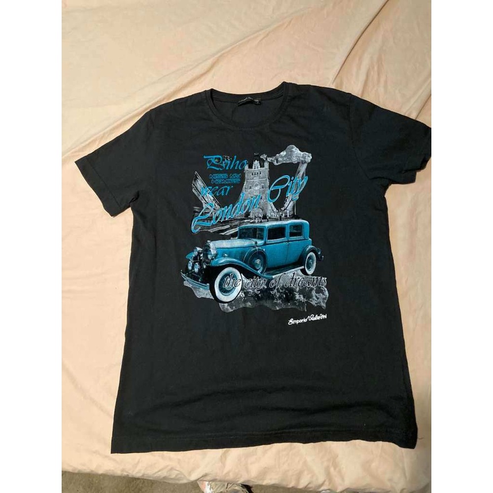 Emporio Valentini Mens Black London City Vintage Car Graphic T Shirt Size S